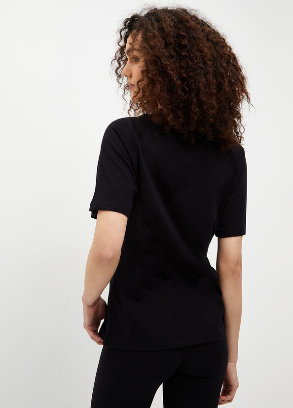 T-shirt nera ecosostenibile con strass