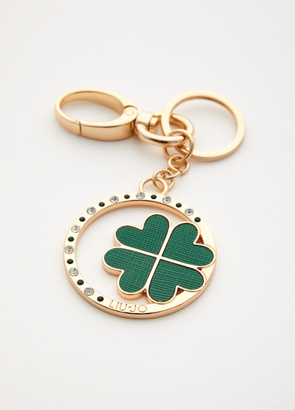 Portachiavi con quadrifoglio e strass