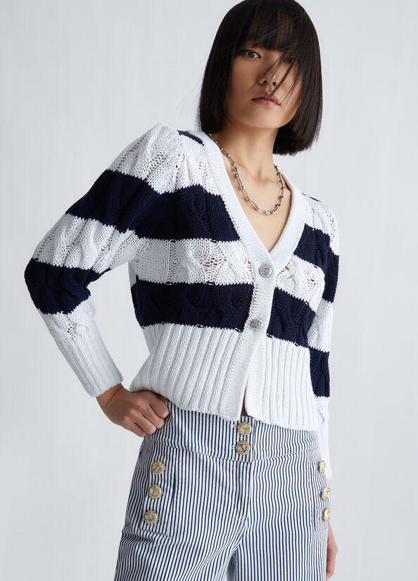 Cardigan a righe con bottoni gioiello