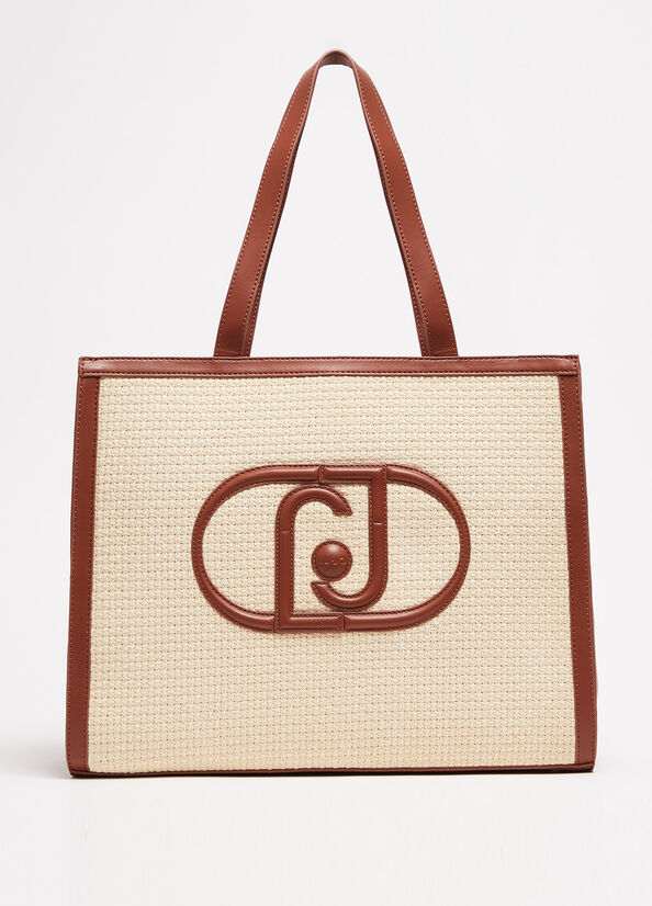 Borsa shopping intrecciata con logo