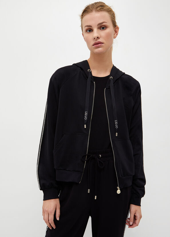 Felpa con zip e strass