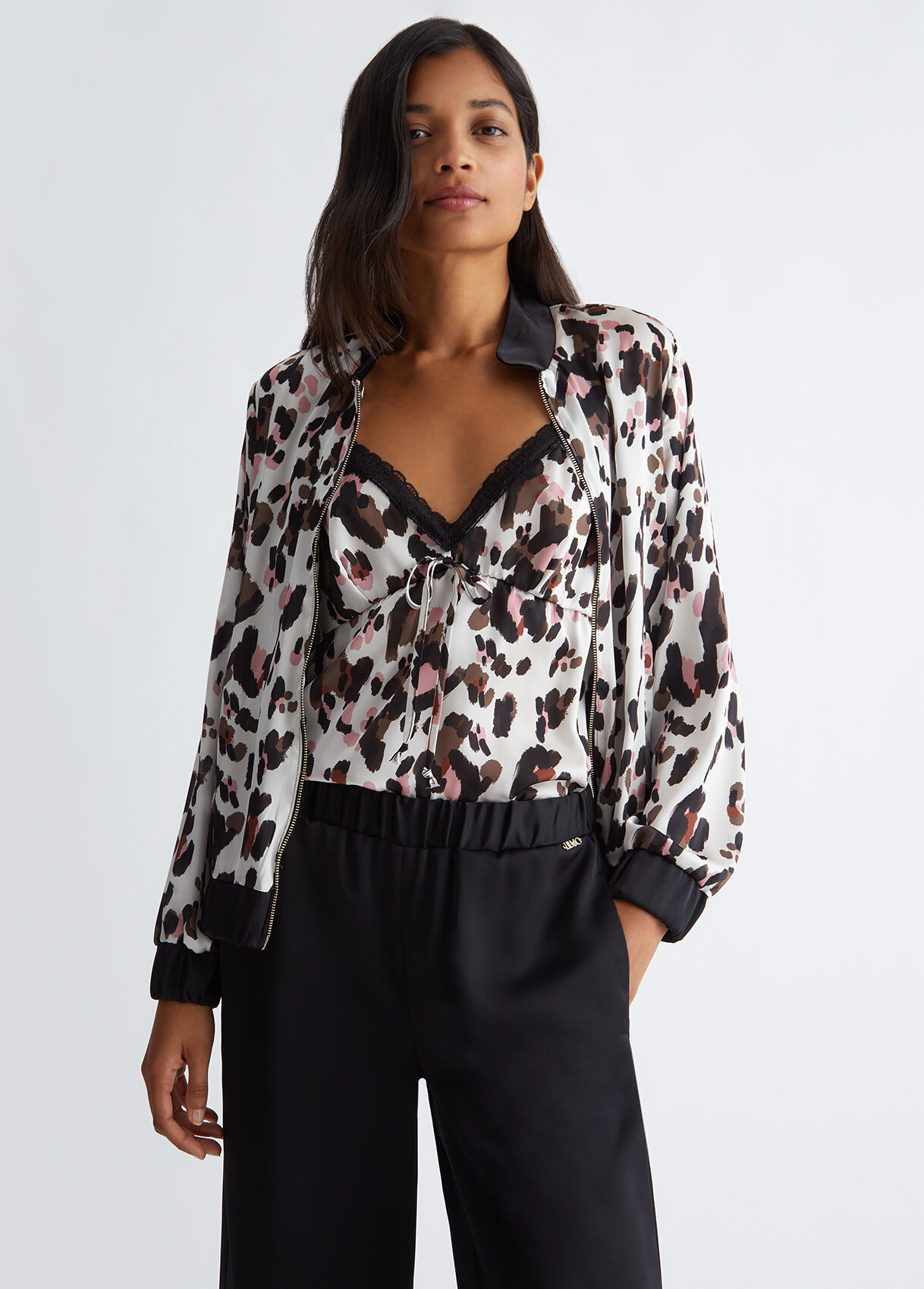 Animal print bomber jacket in satin