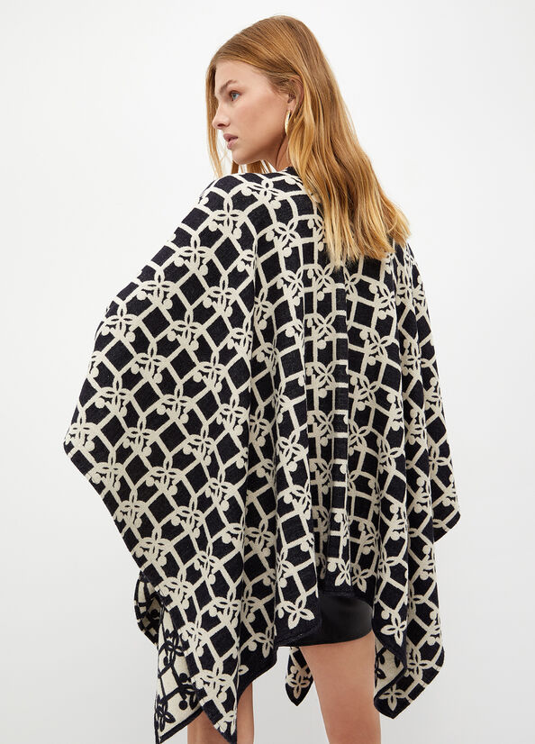 Poncho con logo jacquard e cintura