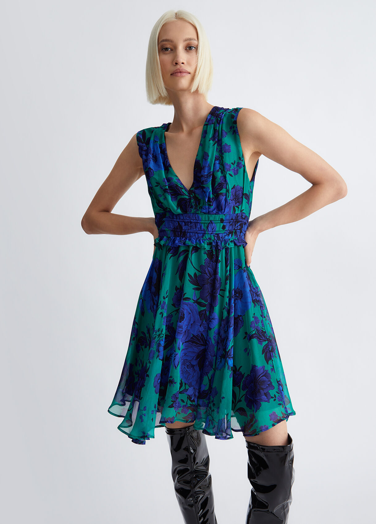 Silk blend floral dress