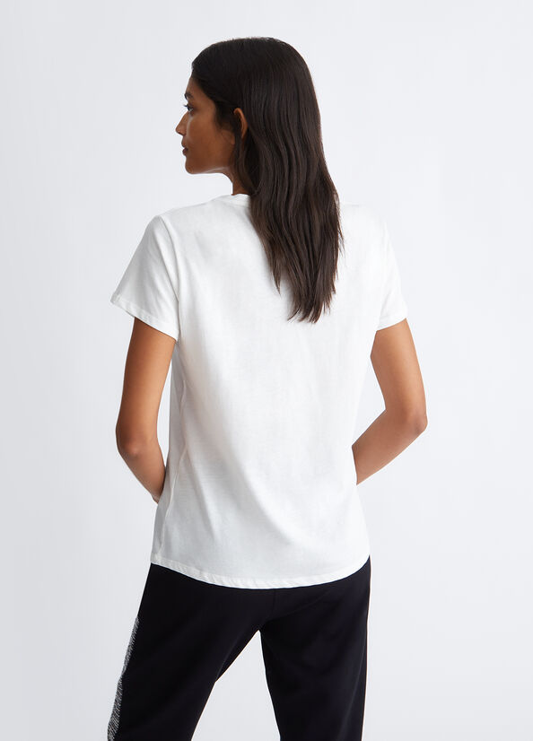 T-shirt con logo e strass