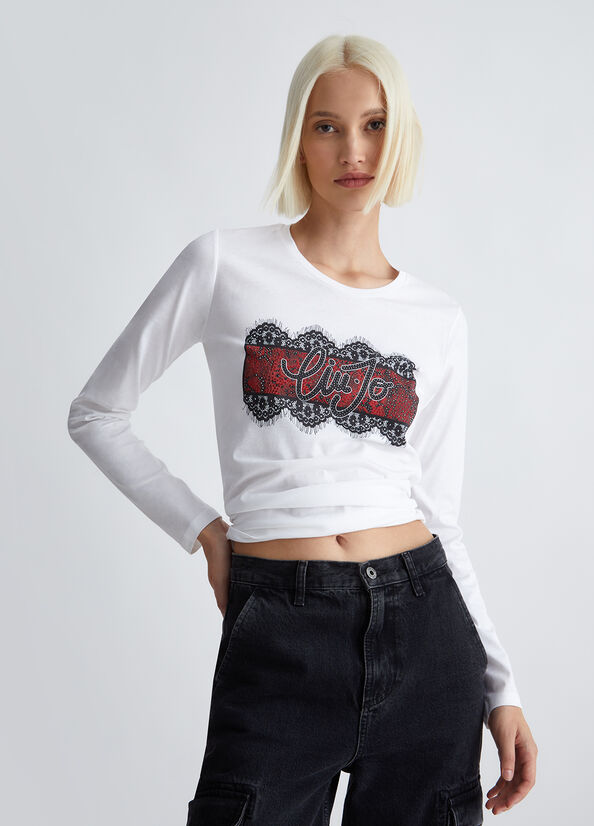 T-shirt ecosostenibile con pizzo e logo