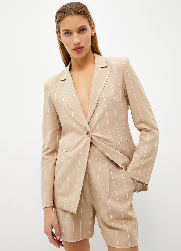 Blazer a righe in misto lino