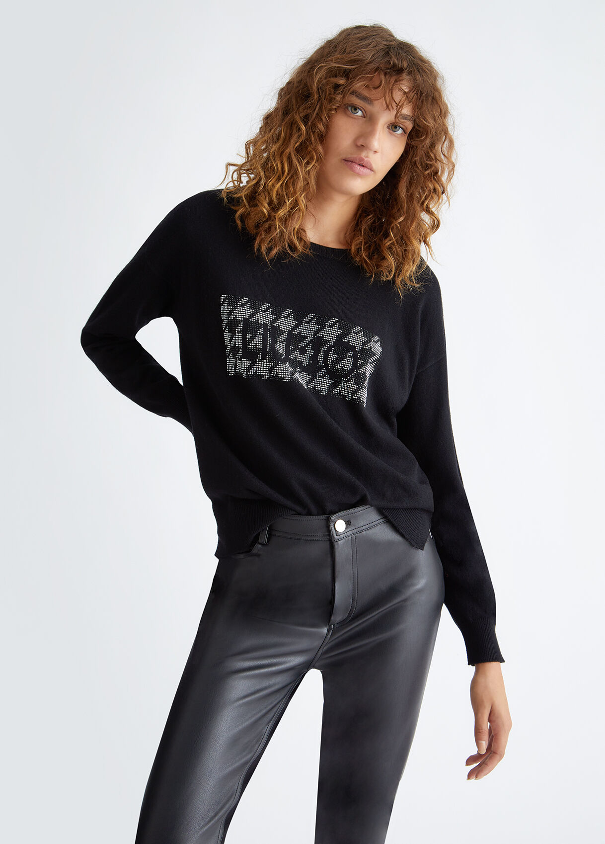 Eco-friendly sweater with logo and rhinestones