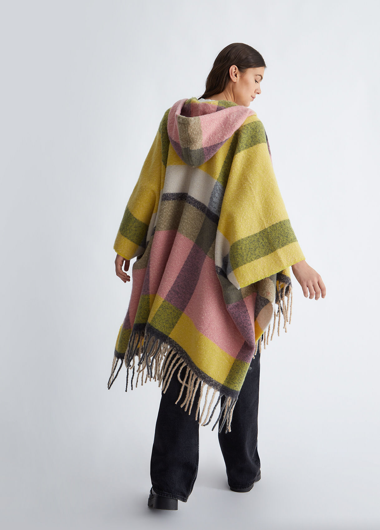 Multicolour check poncho