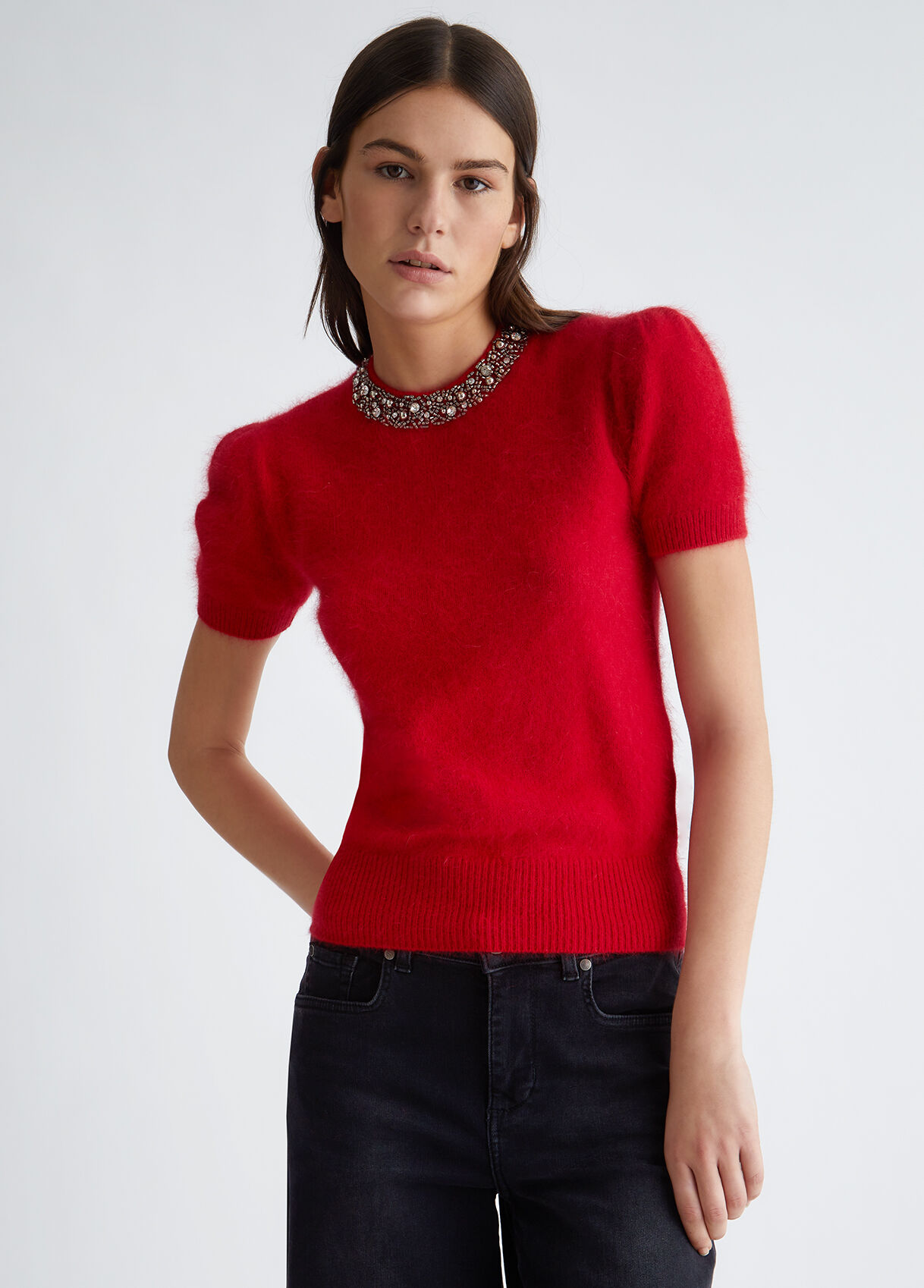 Angora sweater with gemstones