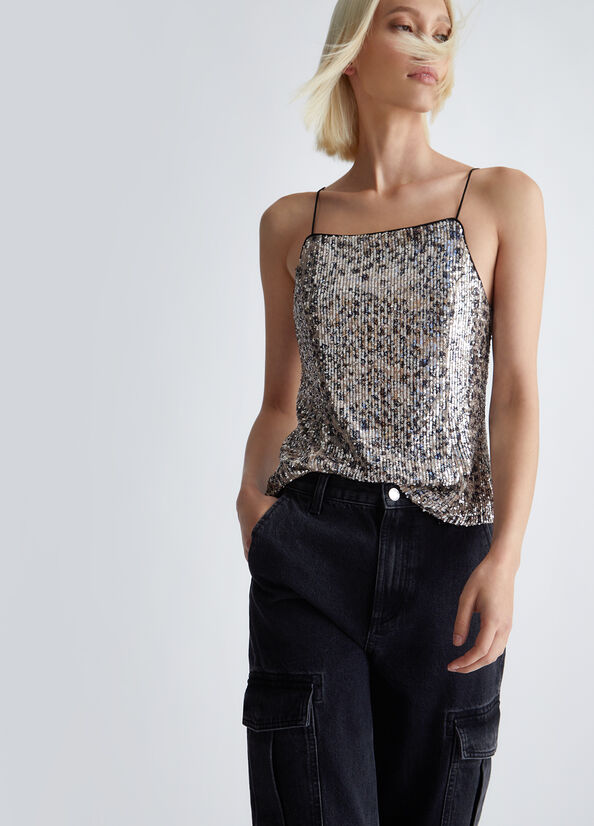 Top animalier con paillettes