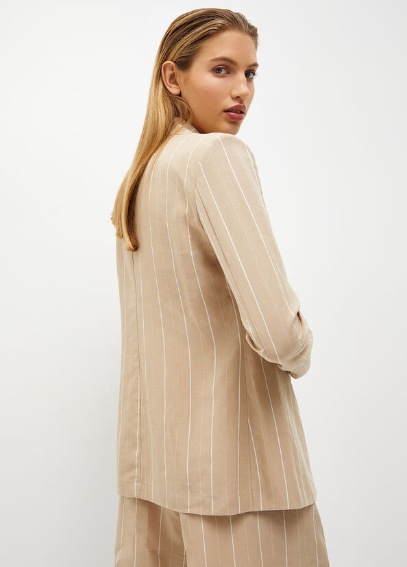 Blazer a righe in misto lino