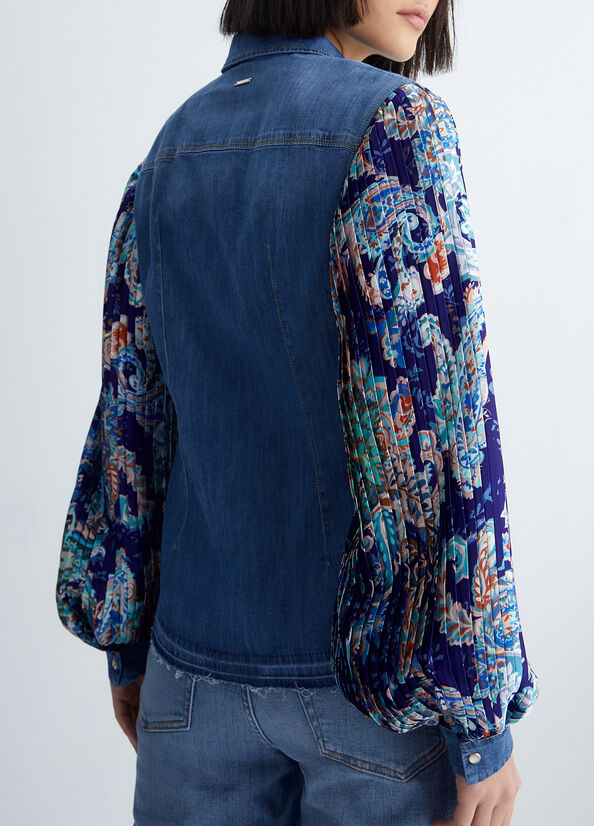 Camicia in denim con motivo plissé