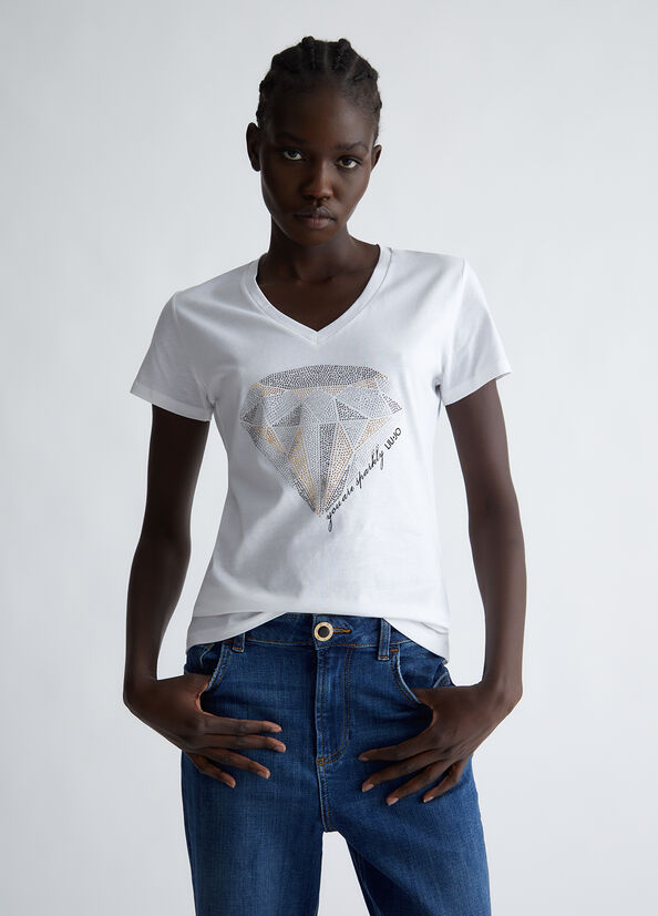 T-shirt ecosostenibile con diamante e strass