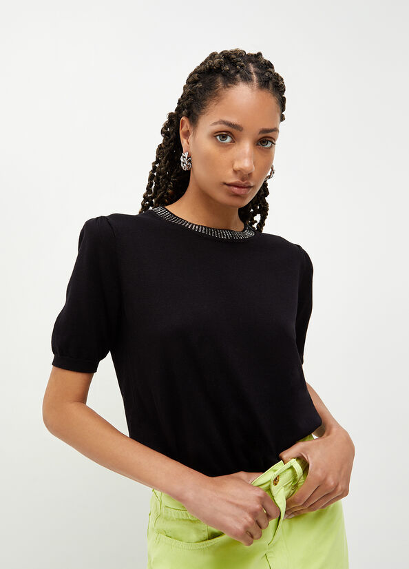 Maglia nera con strass