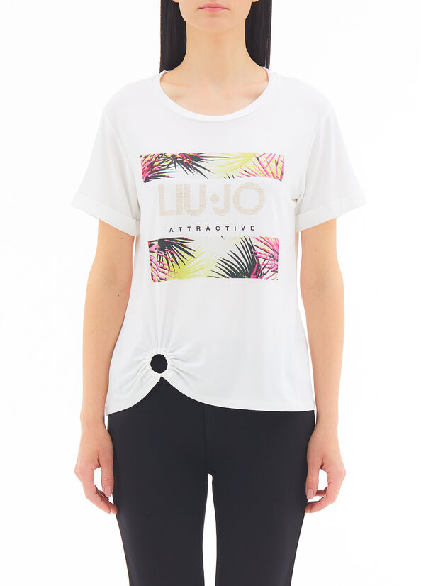 T-shirt con stampa e borchie