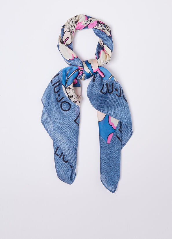 Stola in denim con stampa floreale