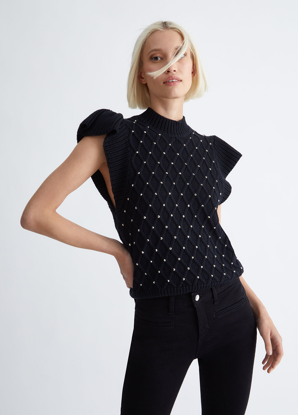Knit top with rhinestones