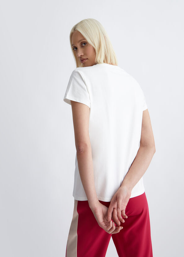 T-shirt con stampa e strass