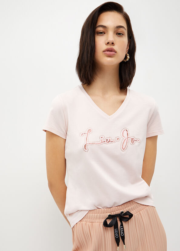 T-shirt con logo e pizzo