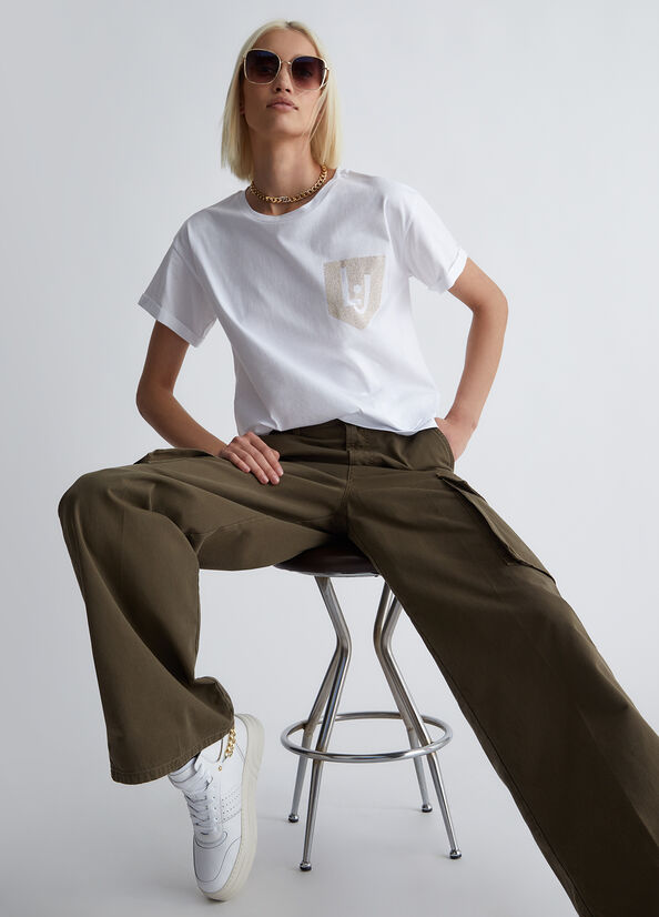 T-shirt ecosostenibile con logo e strass