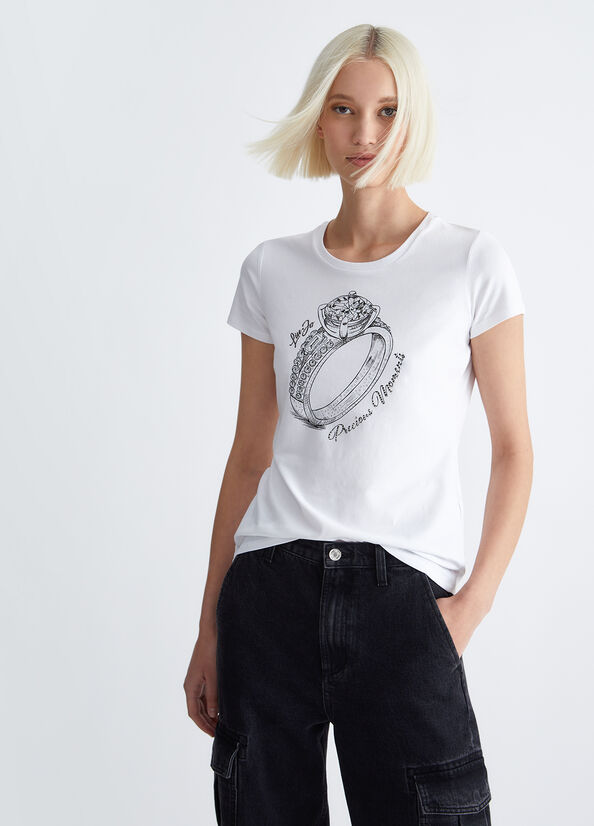 T-shirt ecosostenibile con stampa e strass