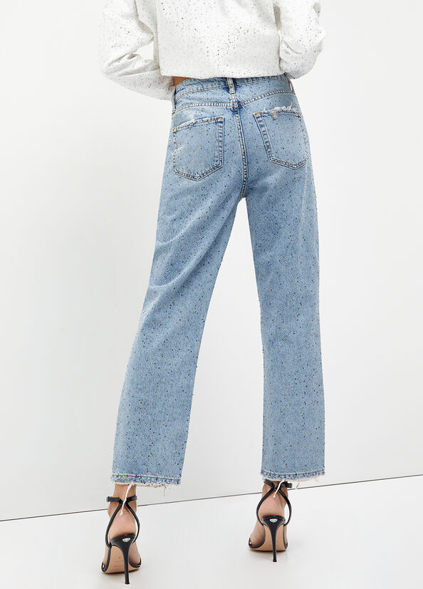 Jeans cropped con strass