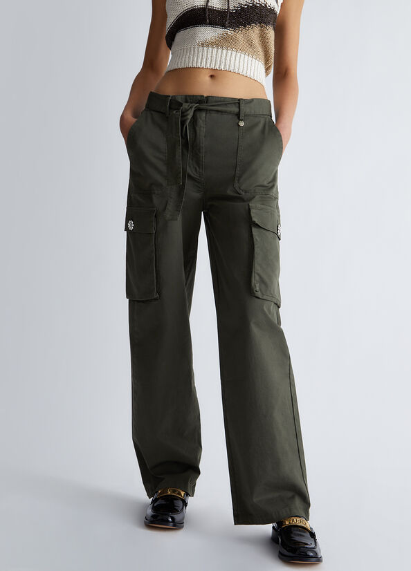 Pantaloni cargo con bottoni gioiello