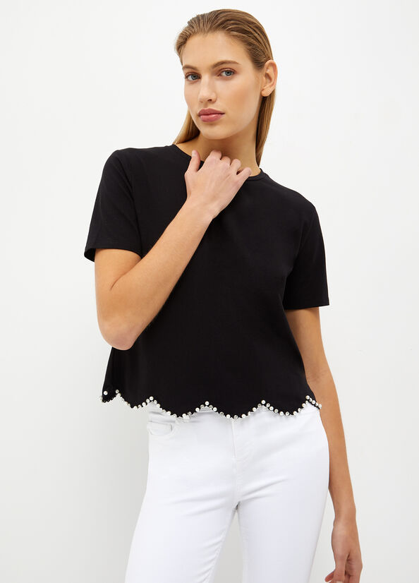 T-shirt con perle e strass