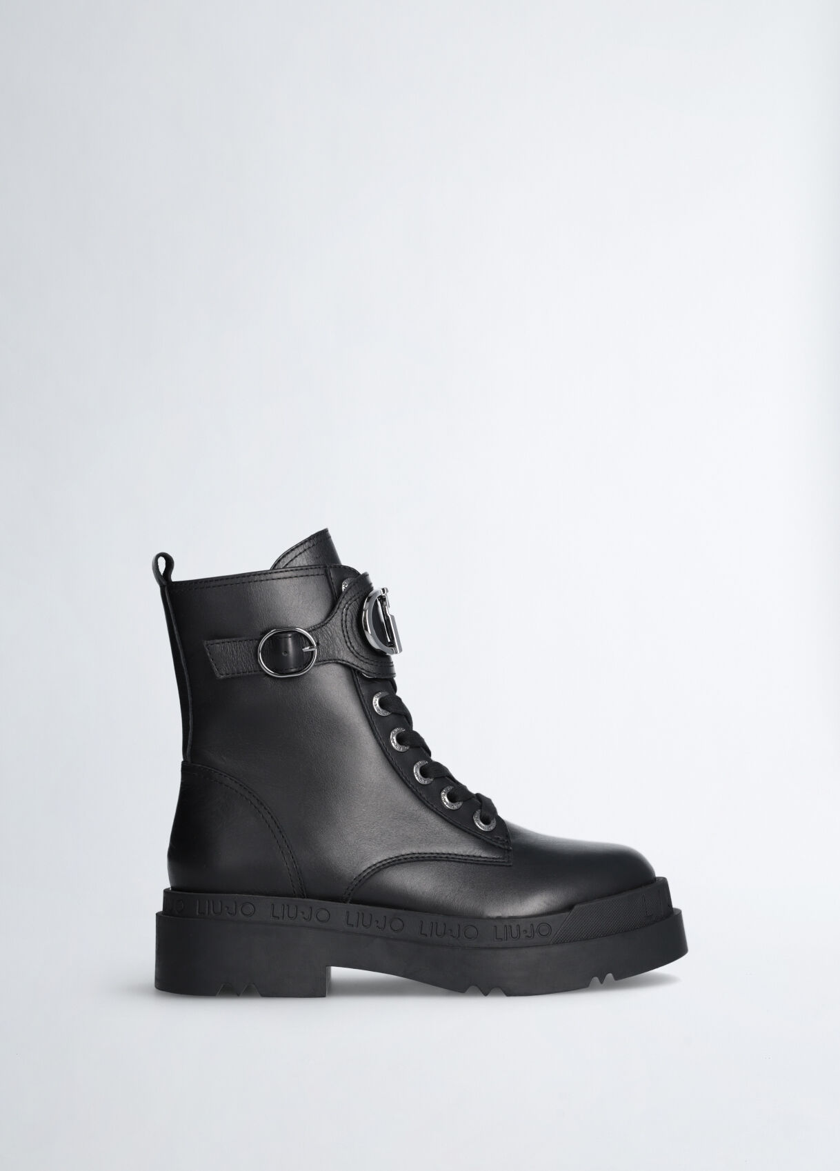 Leather platform combat boots