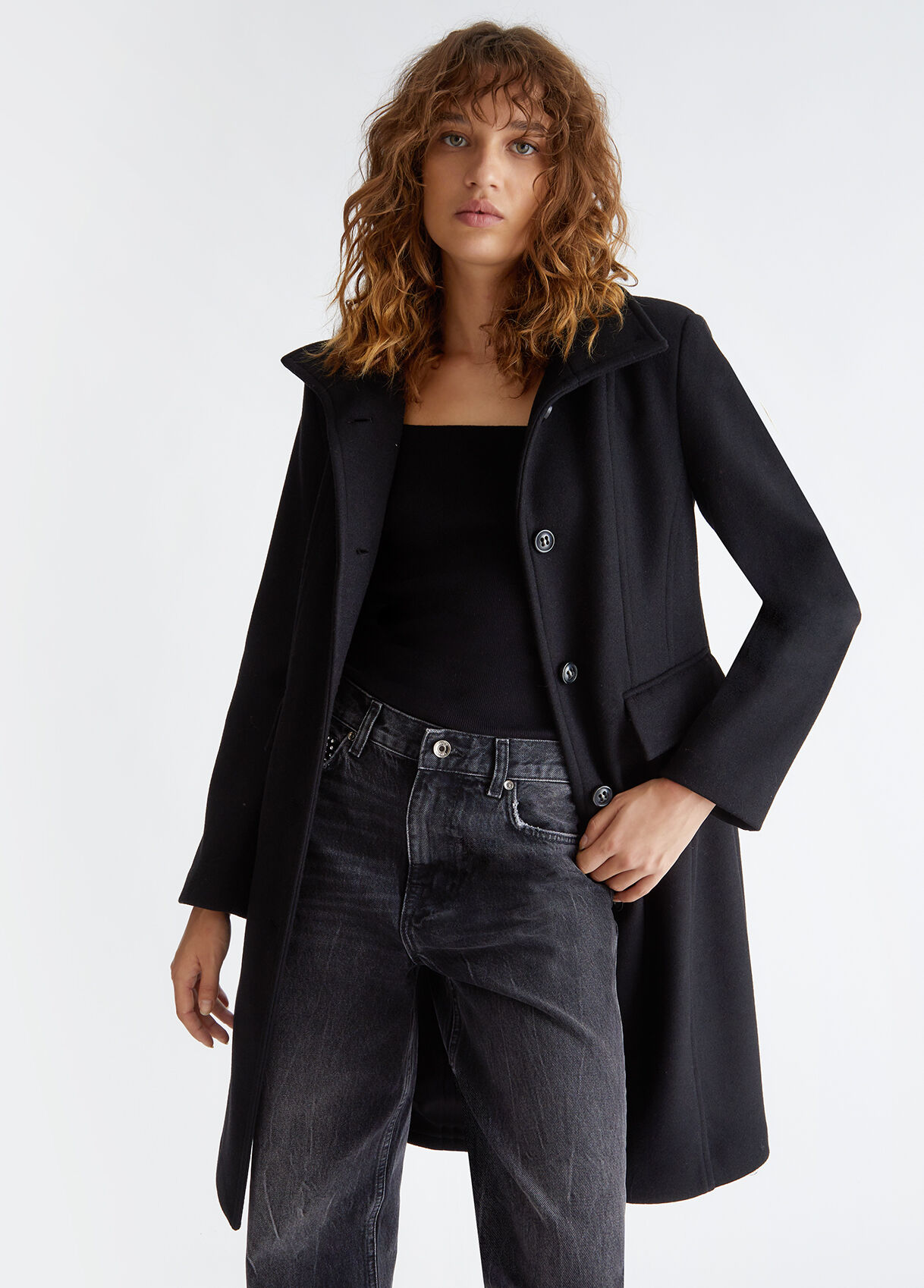Black wool blend coat