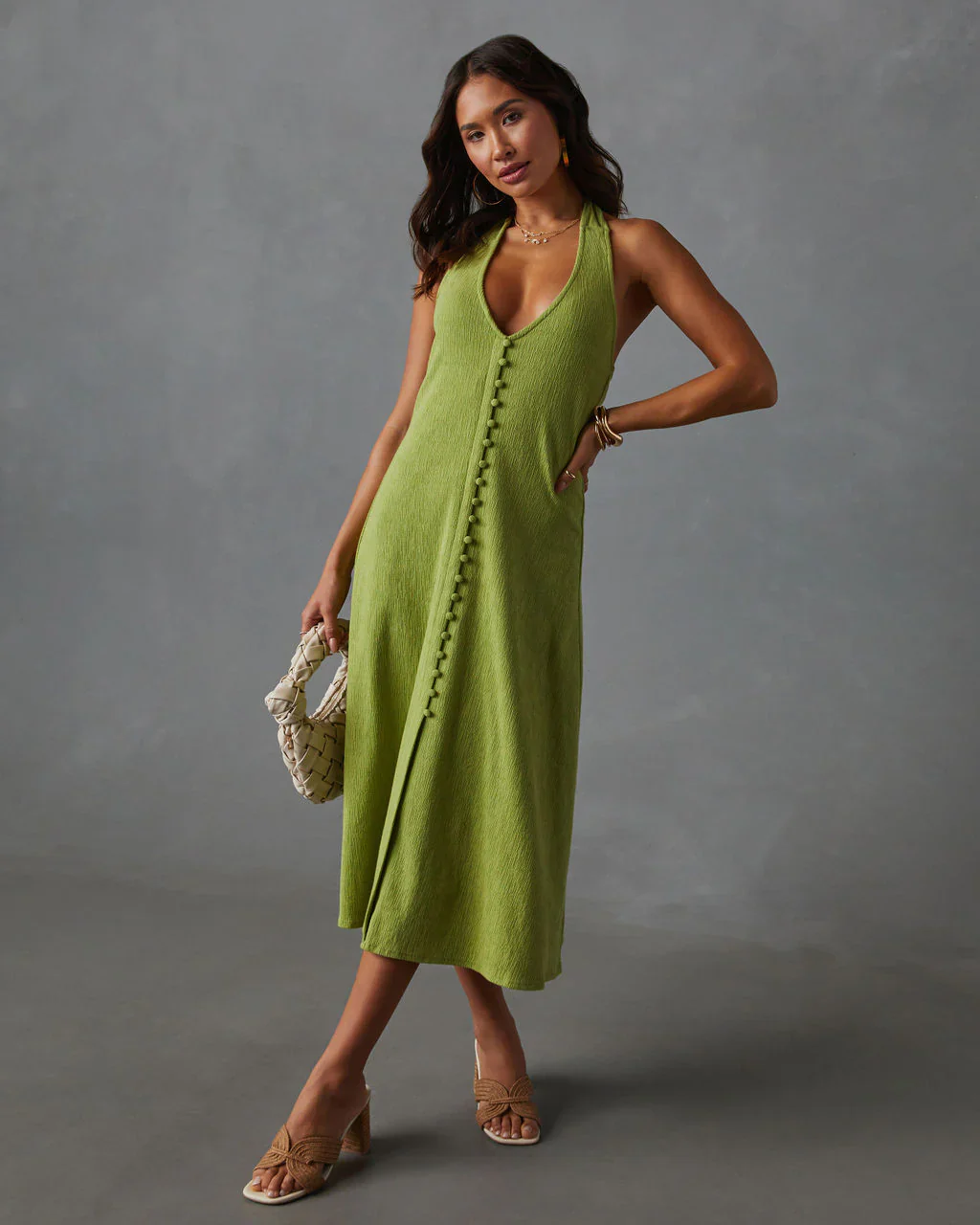 WFMD Vivienne Halter Button Down Midi Dress
