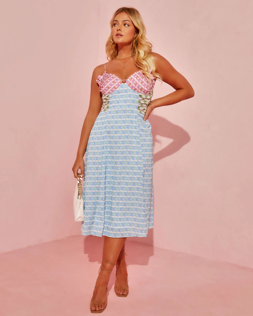 WFMD Summer Lover Floral Ruffle Trim Midi Dress