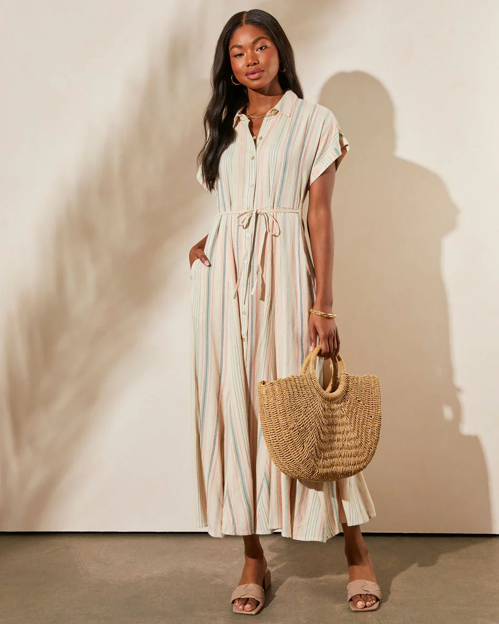 WFMD Sierra Vista Striped Button Down Maxi Dress