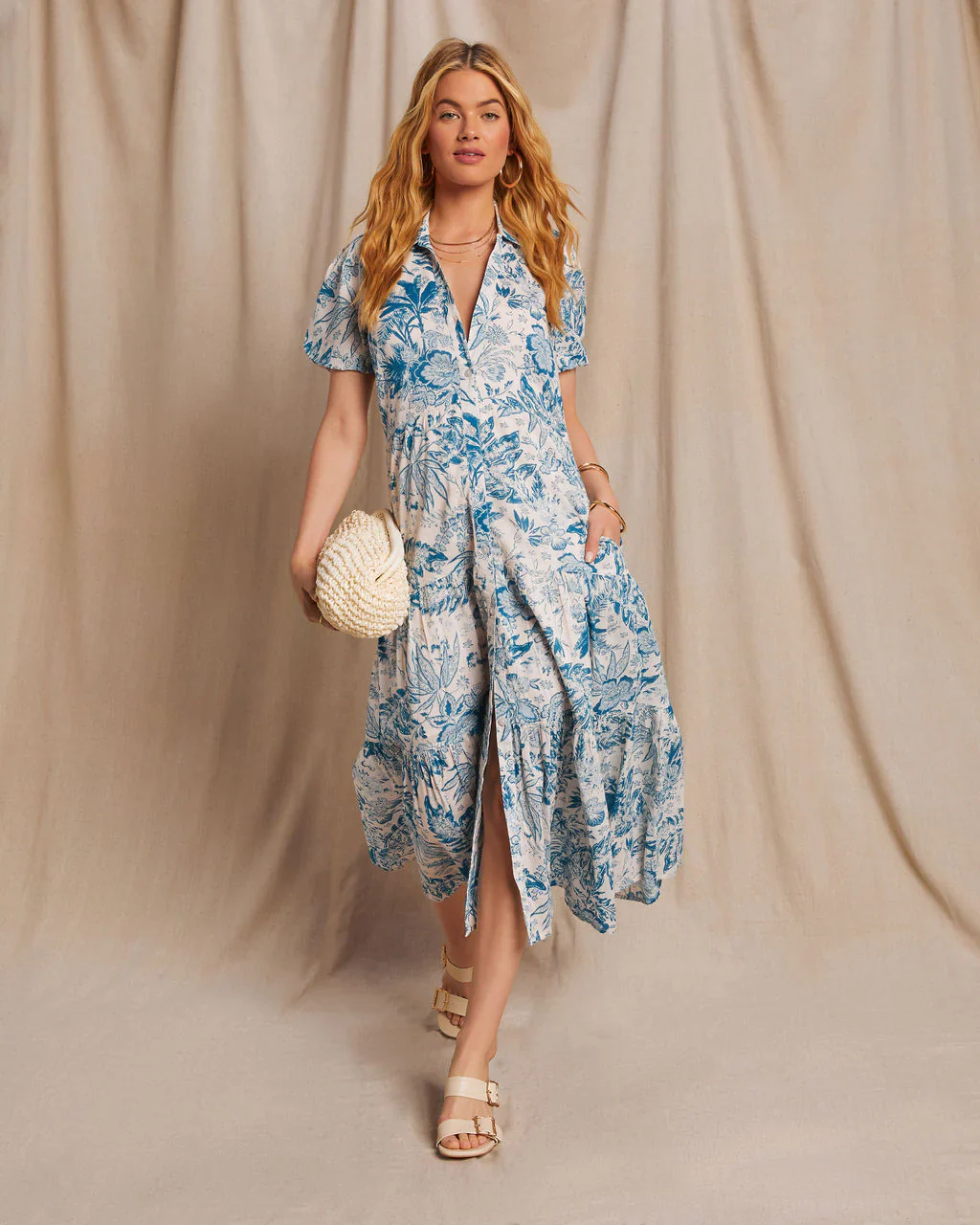 WFMD Elina Pocketed Floral Tiered Maxi Dress