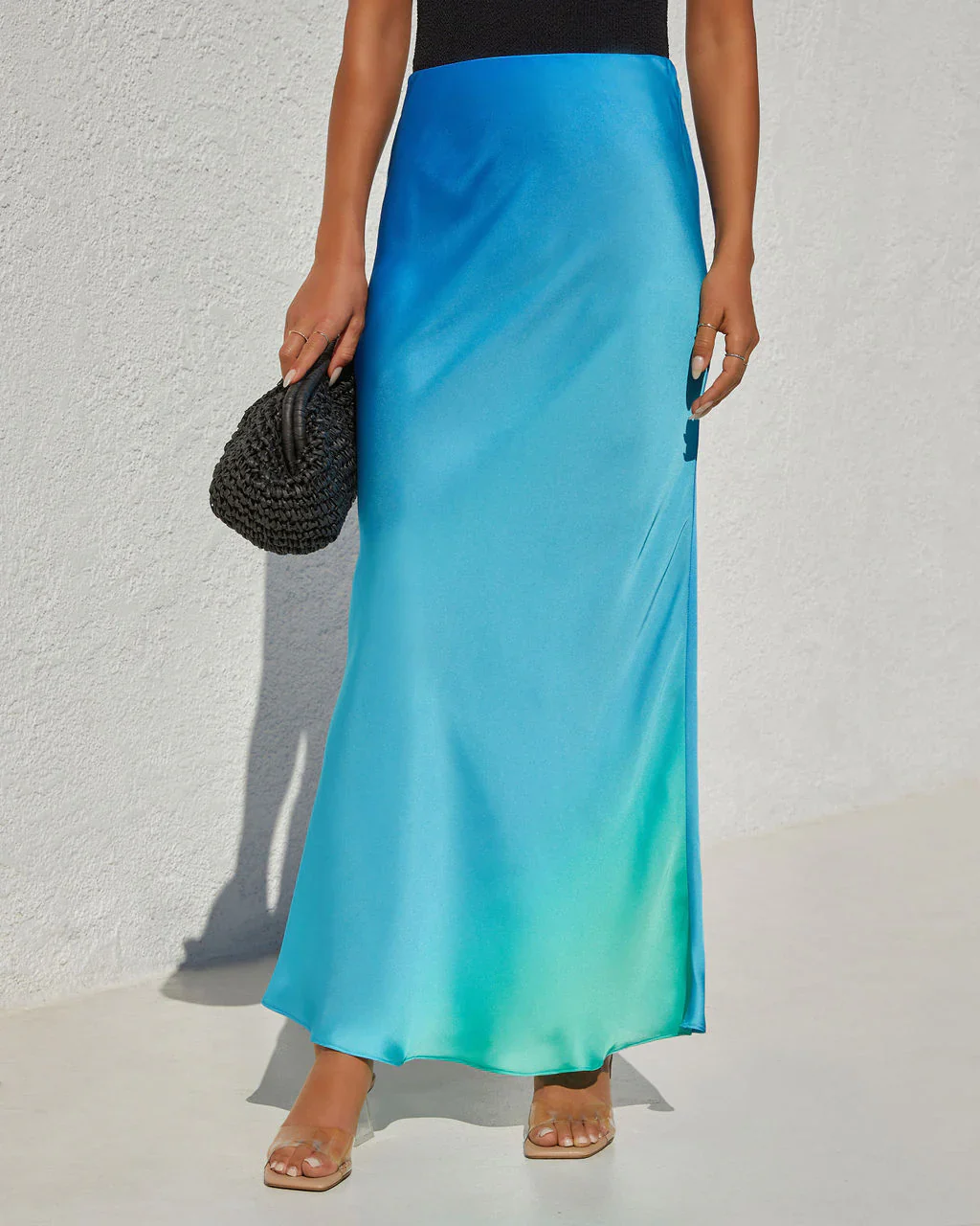 WFMD Nassau High Waist Satin Ombre Maxi Skirt