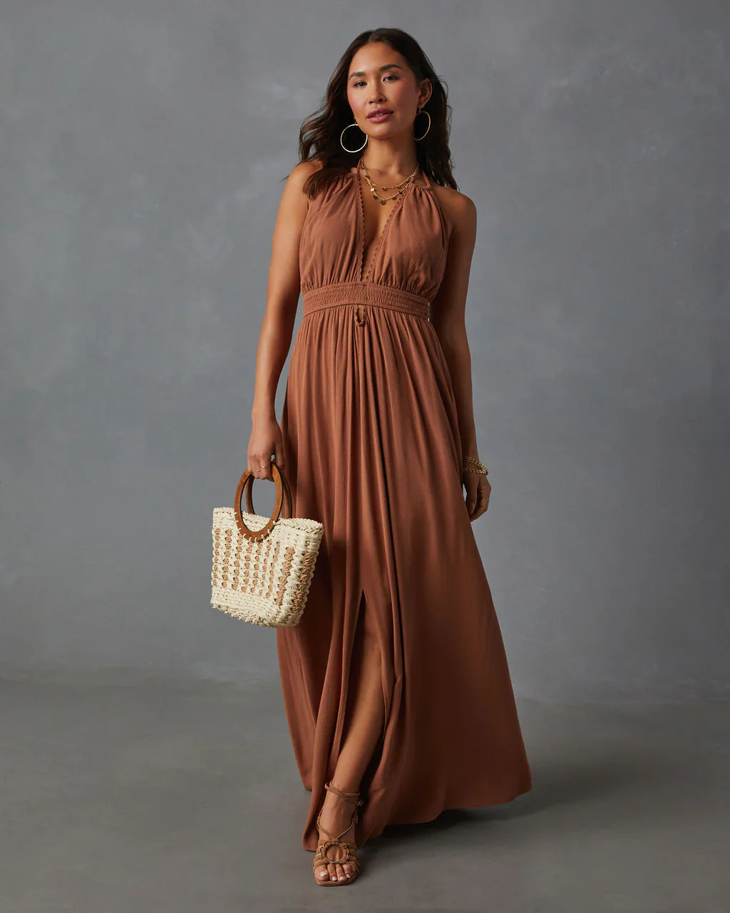 WFMD Oriana Pocketed Rope Trim Maxi Dress