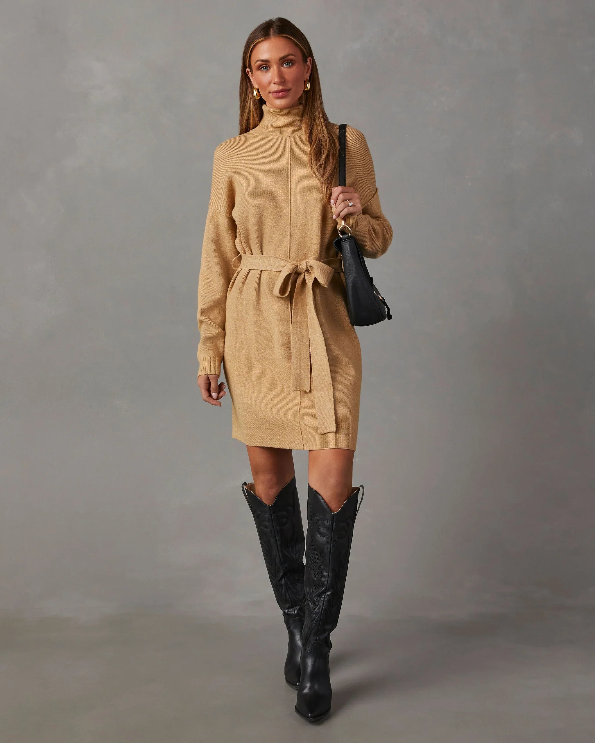 WFMD Marsella Tie Waist Mini Sweater Dress
