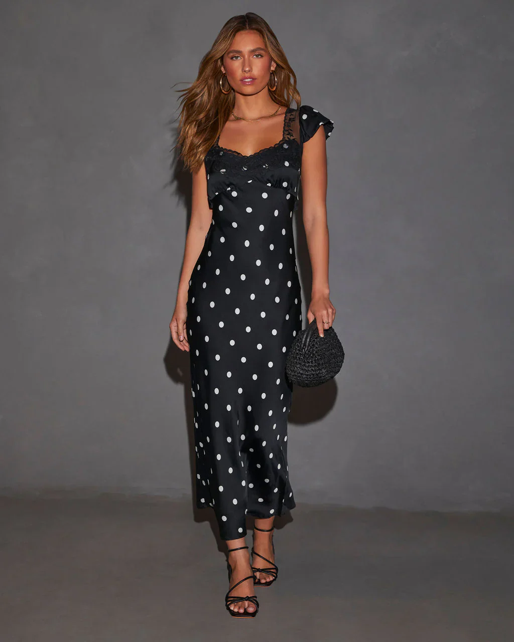 WFMD Bianca Flutter Sleeve Lace Trim Maxi Dress