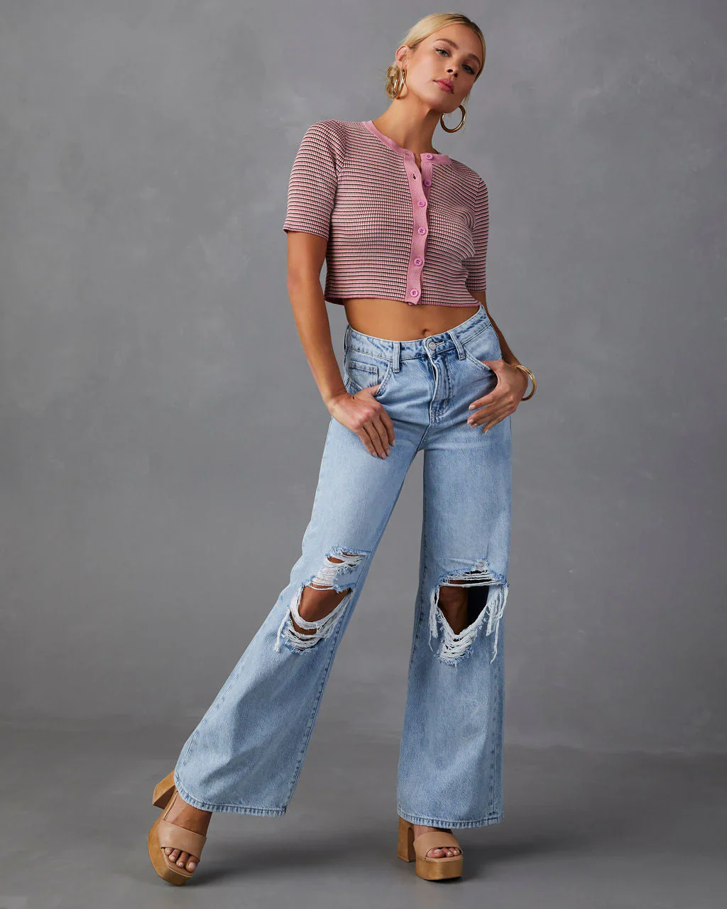 WFMD Tutor Knit Button Front Crop Cardigan