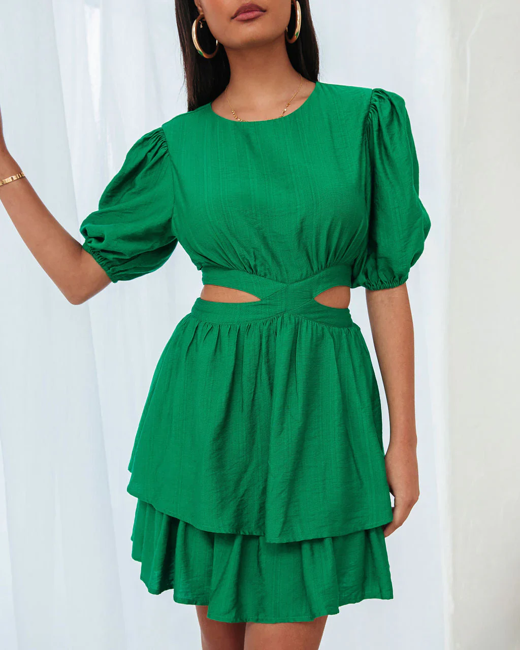 WFMD Roselynn Side Cutout Tiered Mini Dress