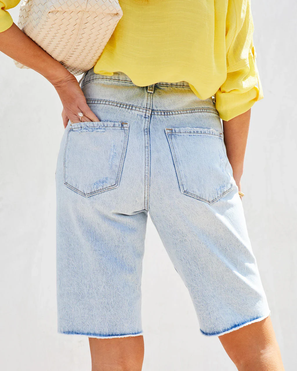 WFMD Haley High Rise Distressed Denim Bermuda Shorts