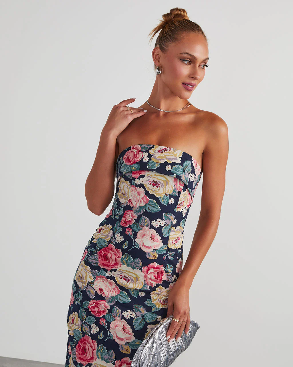WFMD RSVP Yes Strapless Floral Midi Dress