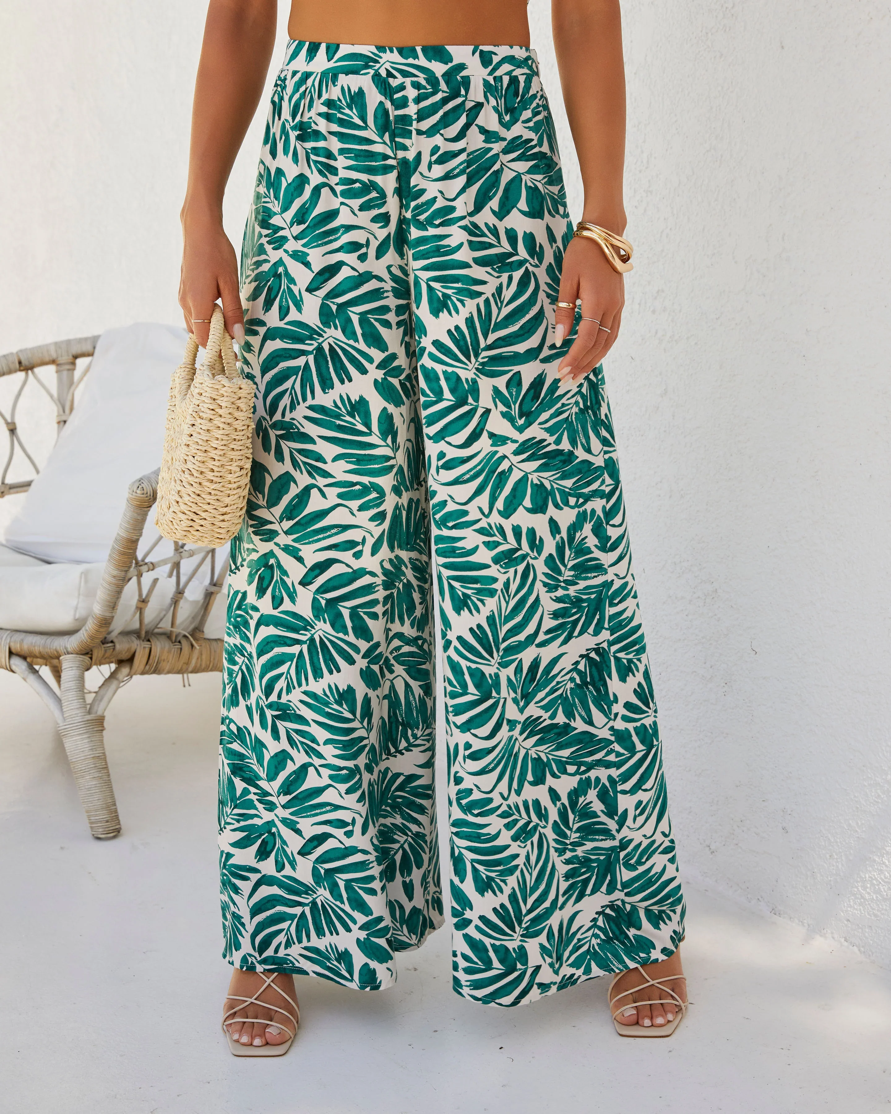 WFMD Wailea Palm Print Wide Leg Pant