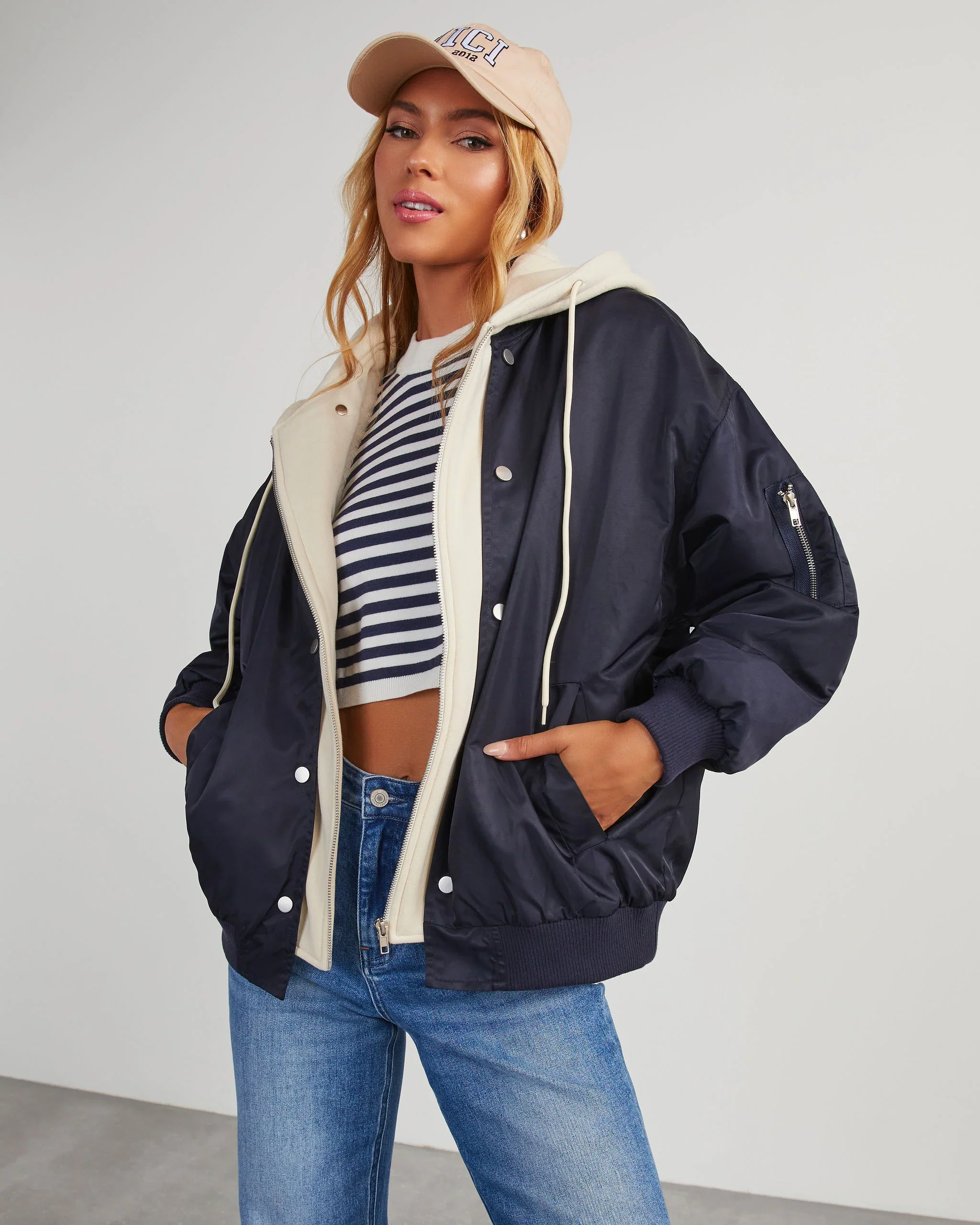 WFMD Campus Oversized Hooded Bomber Jacket