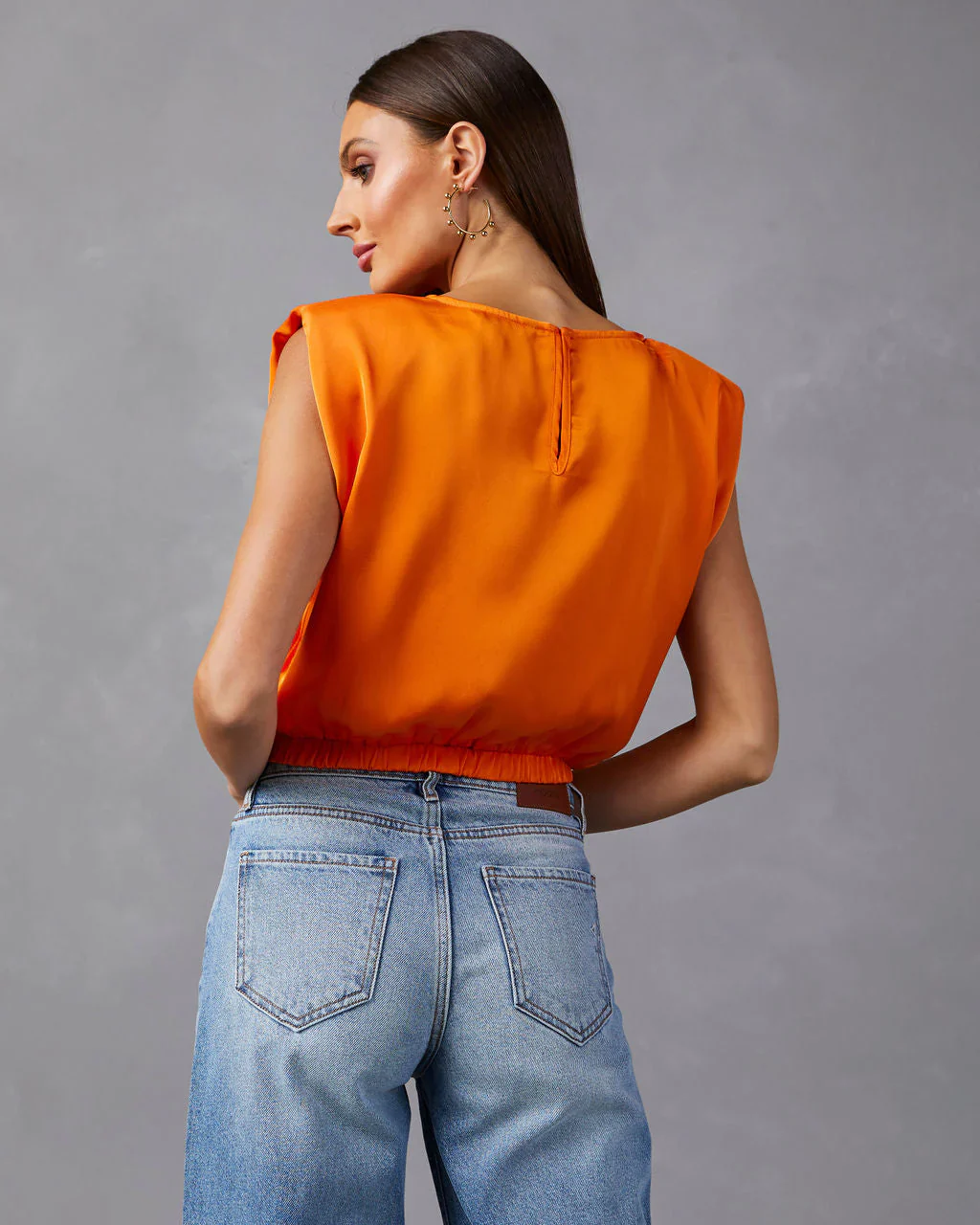 WFMD Nasima Satin Padded Shoulder Crop Top