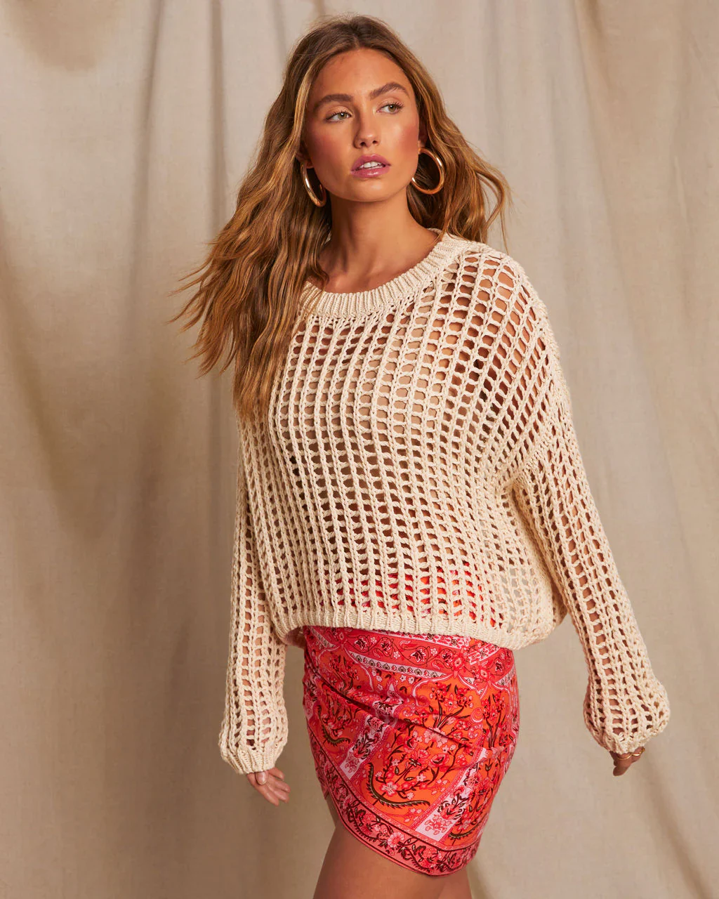 WFMD Under The Boardwalk Cotton Crochet Knit Sweater