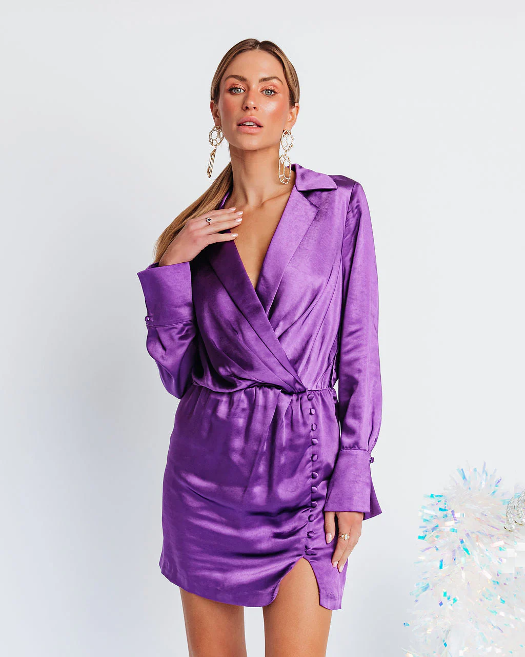 WFMD Stay Fashionably Focused Satin Collared Mini Dress