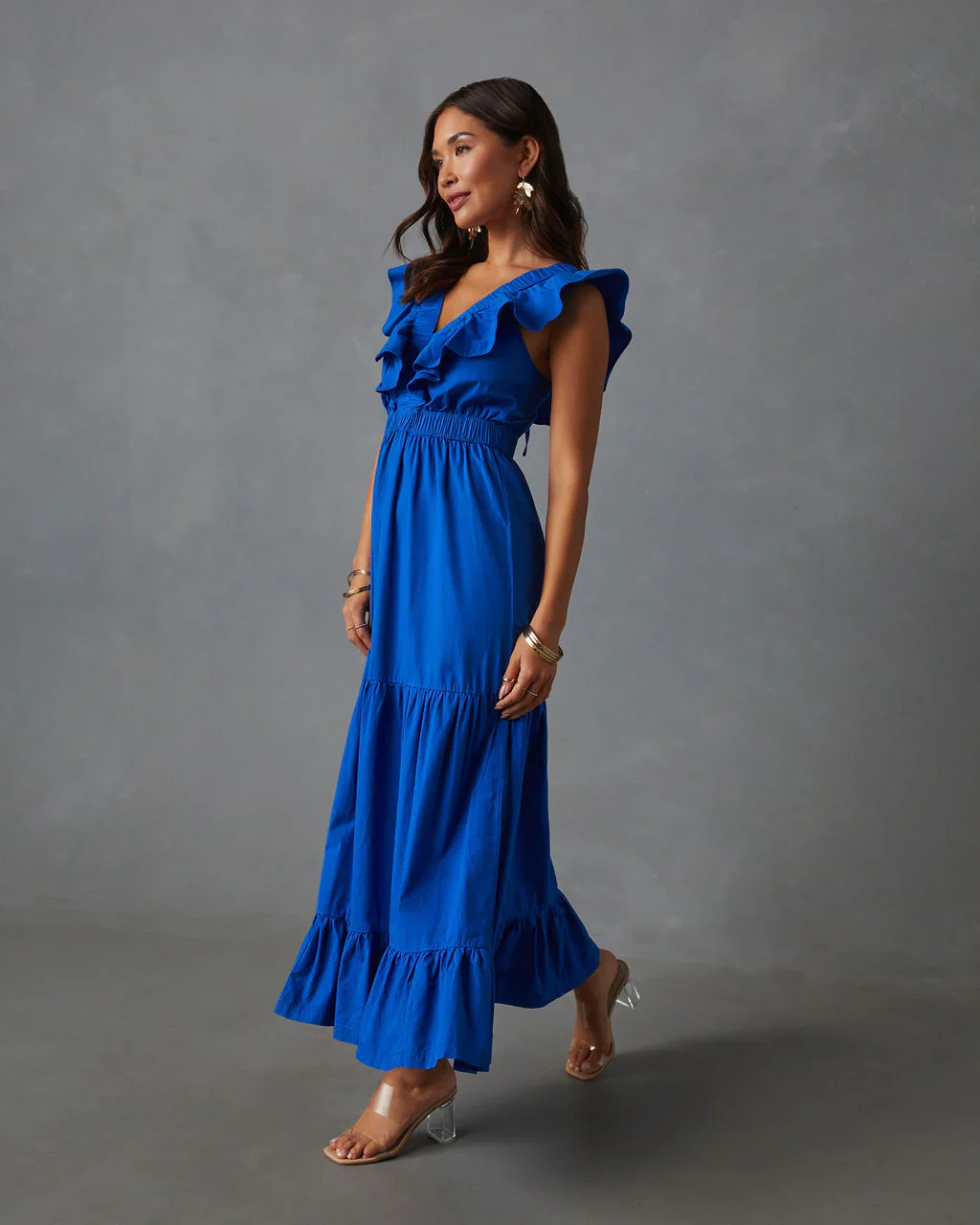 WFMD Minerva Tiered Ruffle V-Neck Maxi Dress