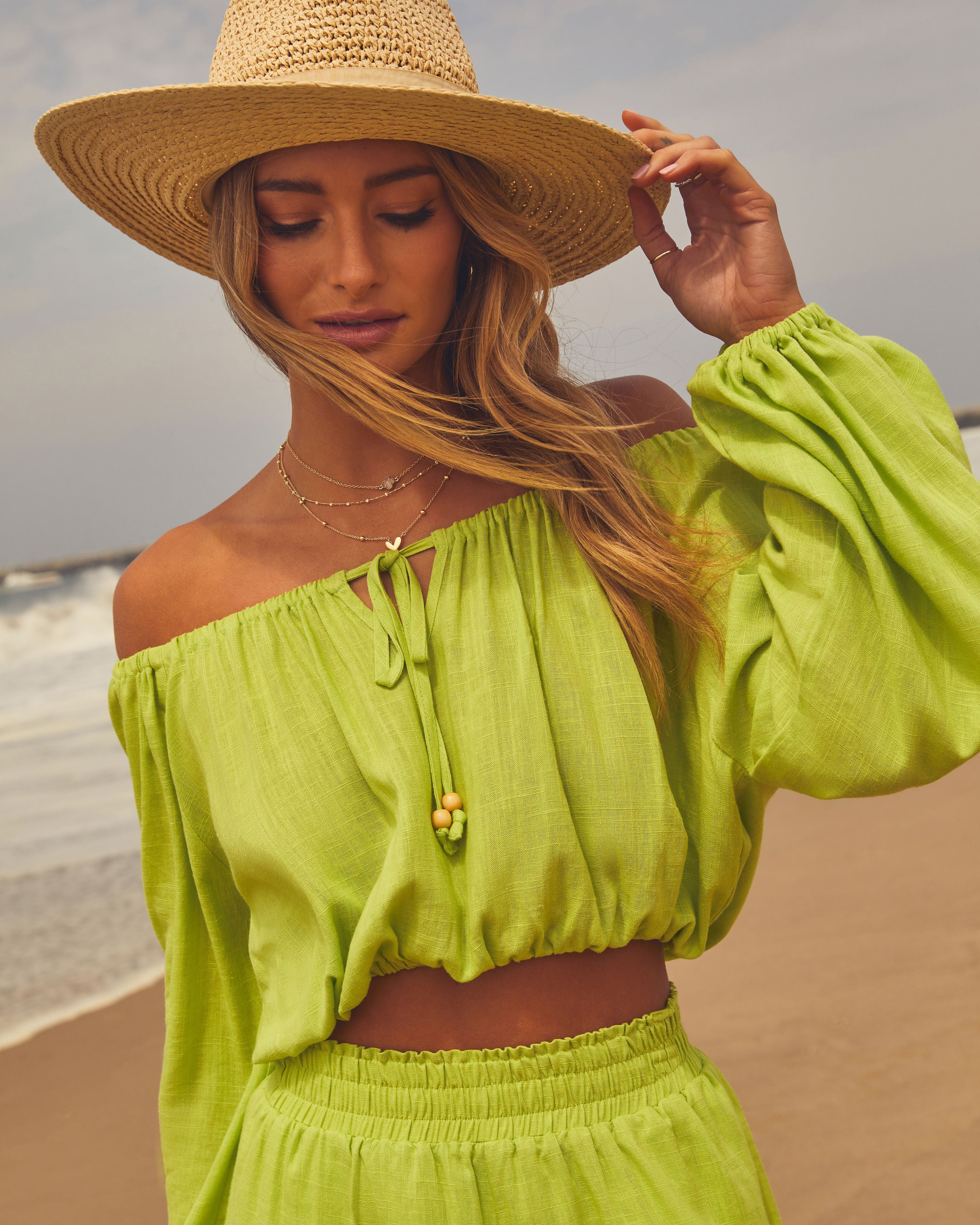 WFMD Elysia Off The Shoulder Long Sleeve Crop Top